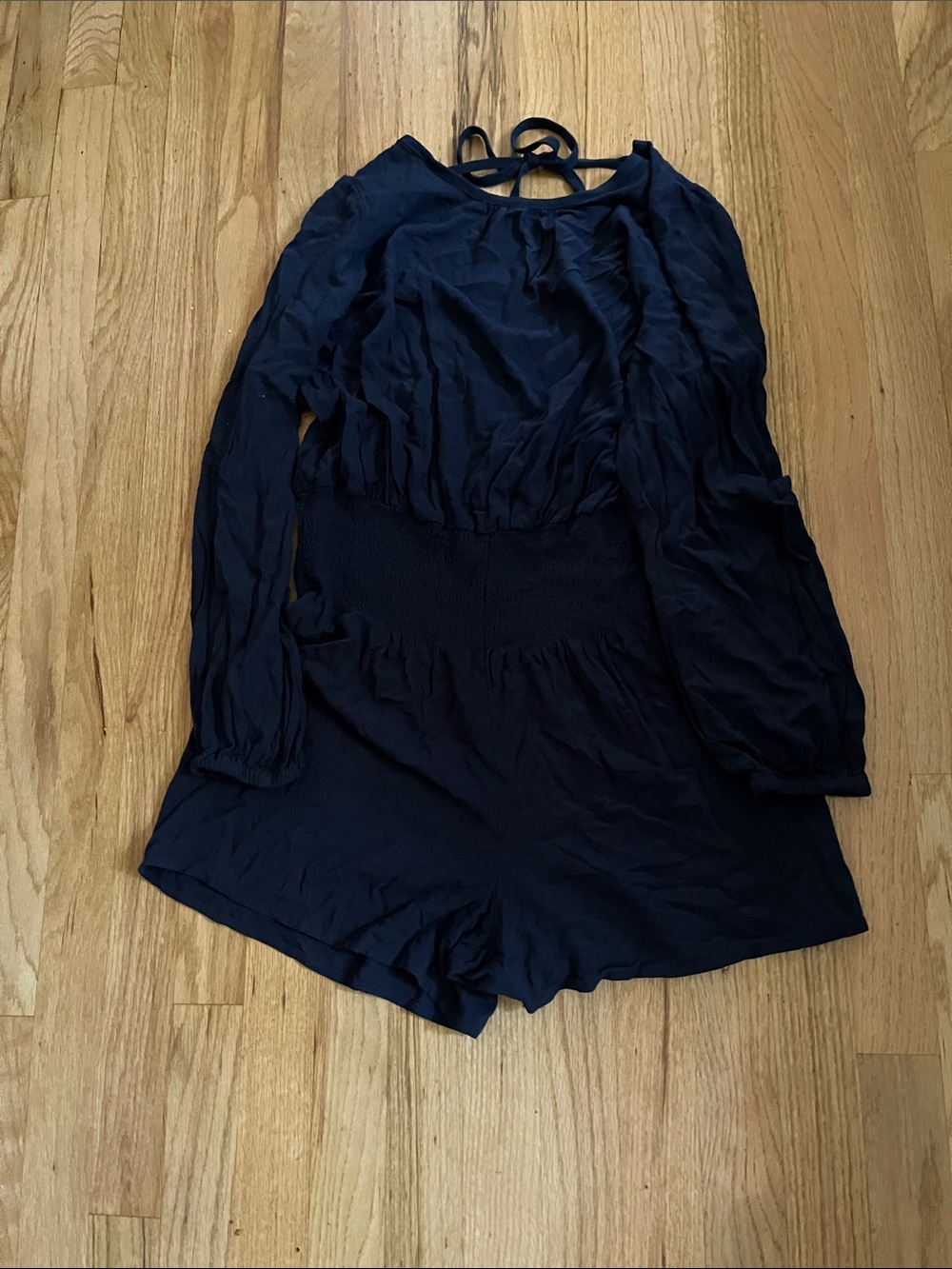 Long-Sleeve Navy Tie-Back Women’s Romper